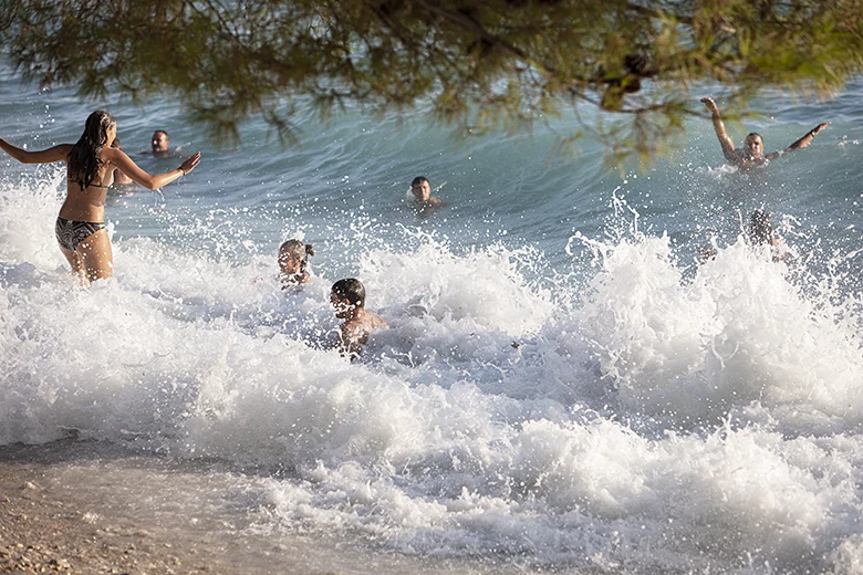 sea waves in the summer on the beach in Tučepi