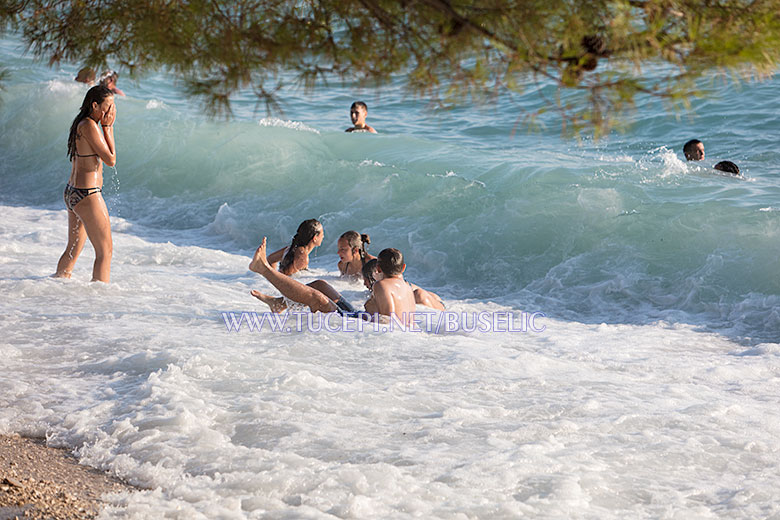 waves on pebble beach in Tučepi