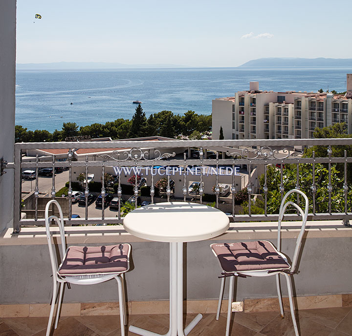 apartments Nede, Tučepi, sea view from bedroom's balcony