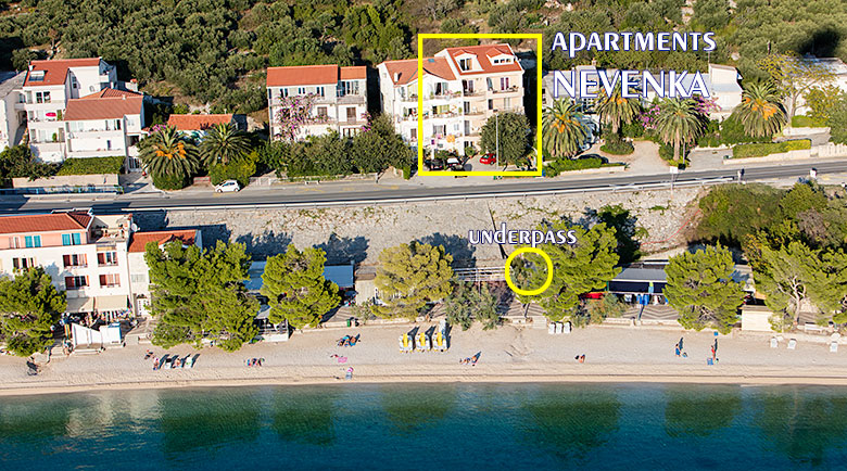 aerial position of apartments Nevenka in Tučepi