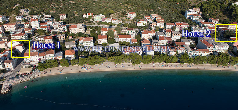 houses, aerial position and view - apartments Maja Ševelj Tučepi