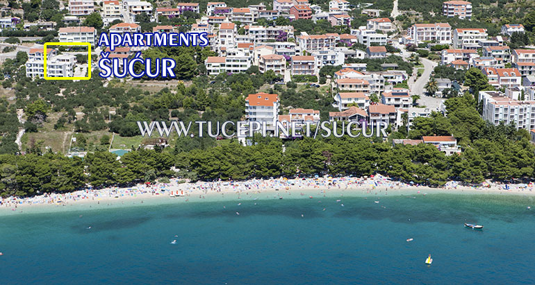 aerial position of apartments &Scaron;ućur in Tučepi